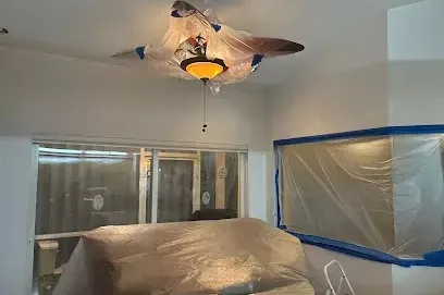 Plastic sheeting sealing off a room so the drying equipment works on the wet area